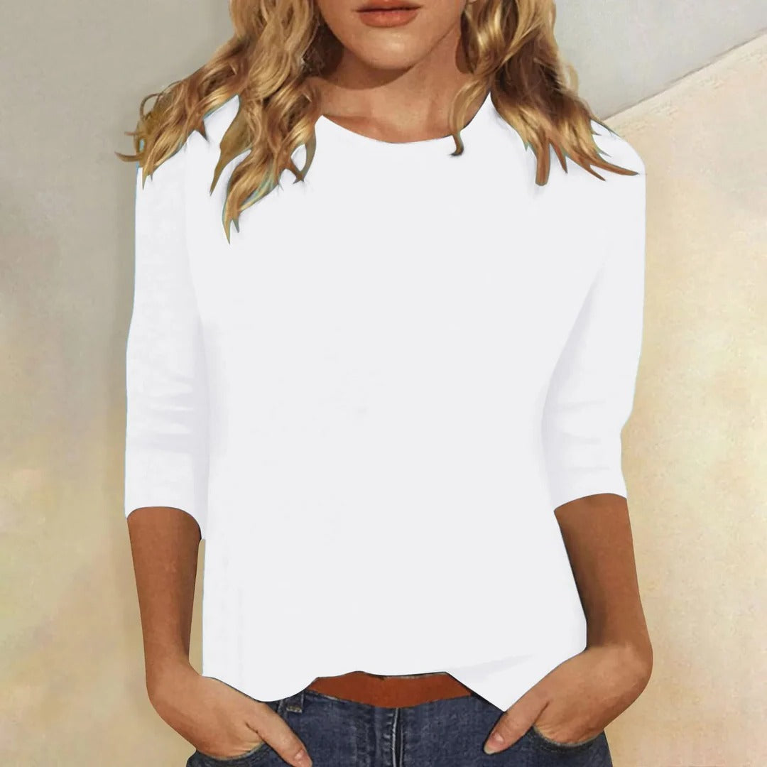 Aria Thompson | Women's Light Blue 3/4 Sleeve Crew Neck Top