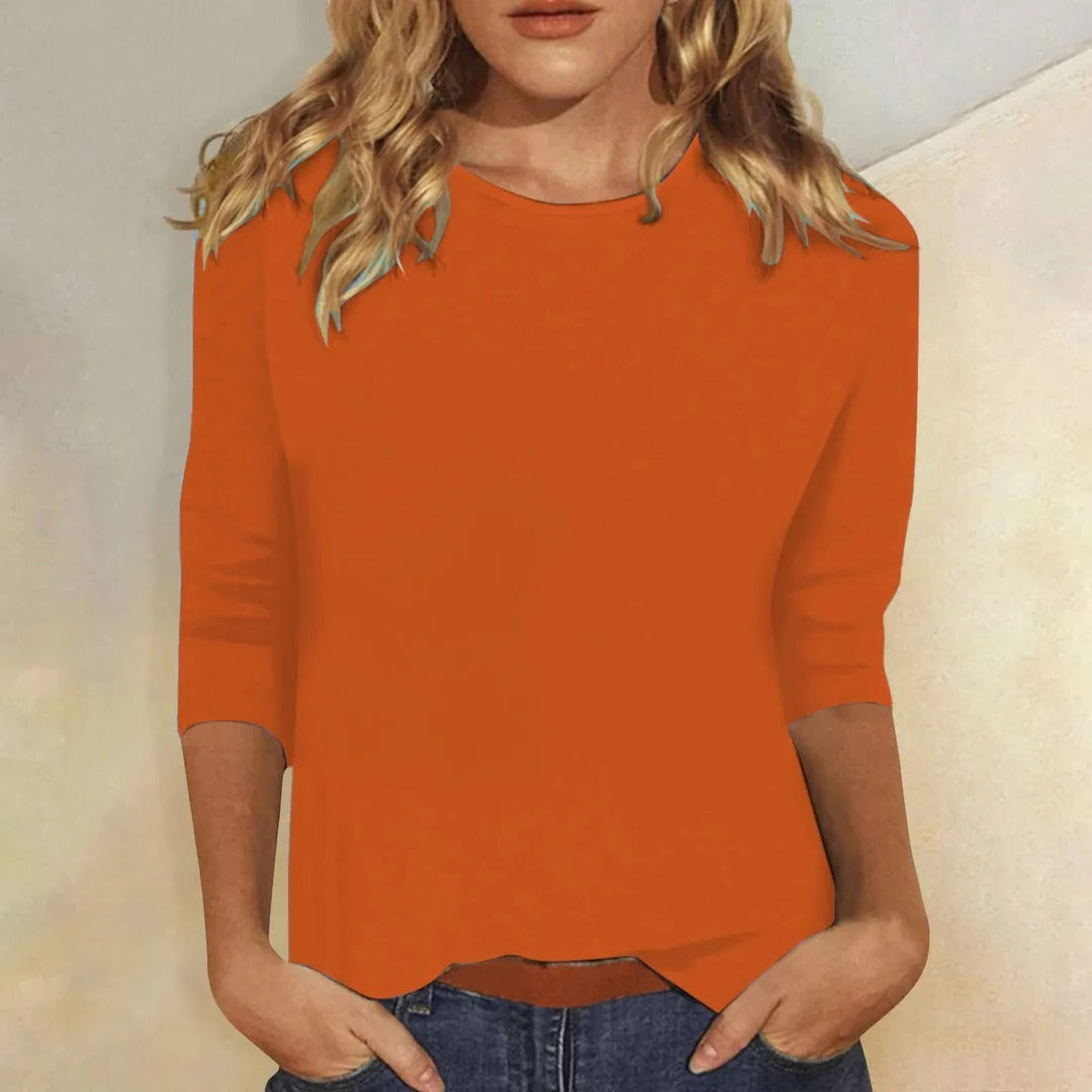 Aria Thompson | Women's Light Blue 3/4 Sleeve Crew Neck Top