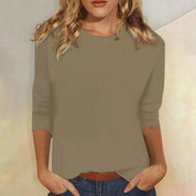 Aria Thompson | Women's Light Blue 3/4 Sleeve Crew Neck Top