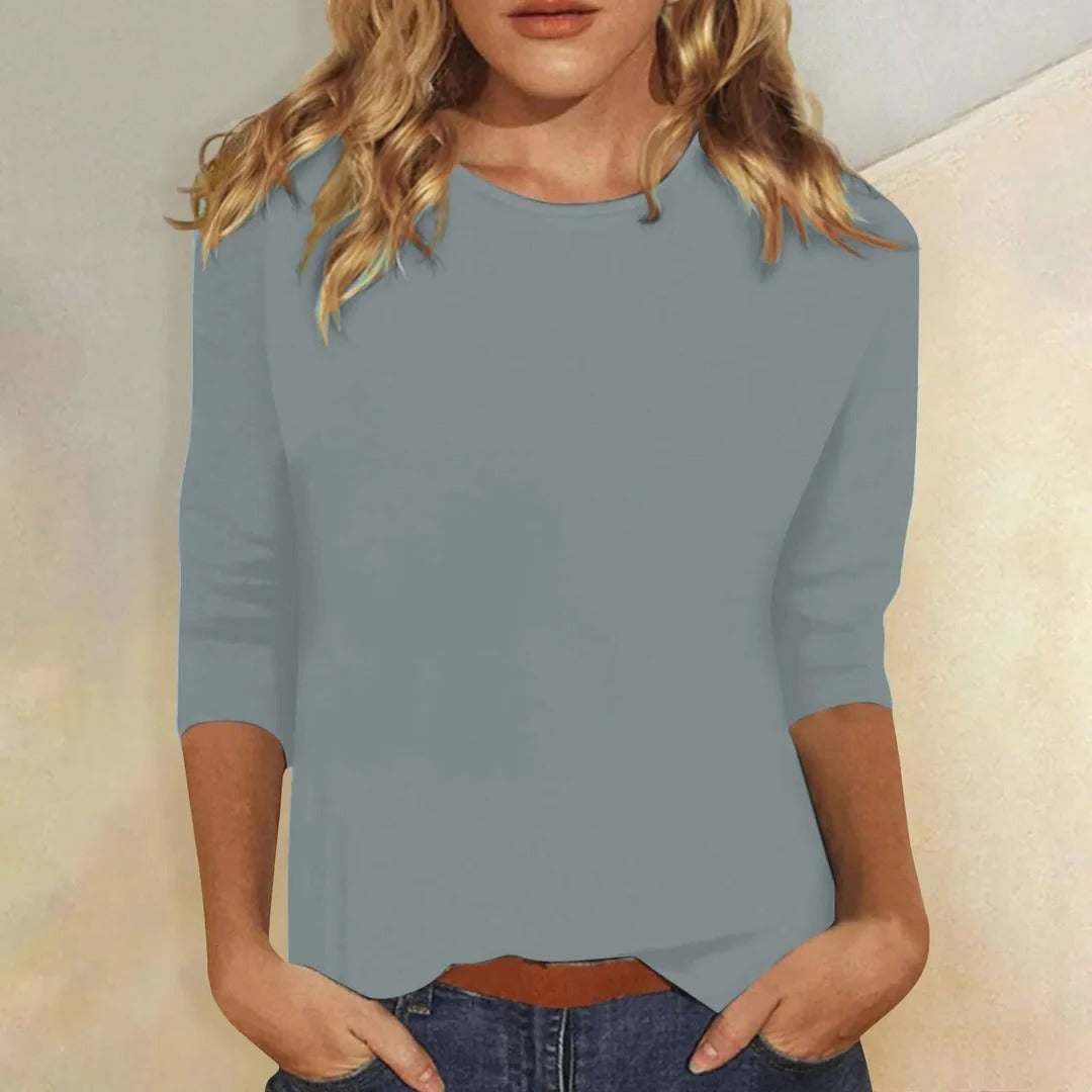 Aria Thompson | Women's Light Blue 3/4 Sleeve Crew Neck Top