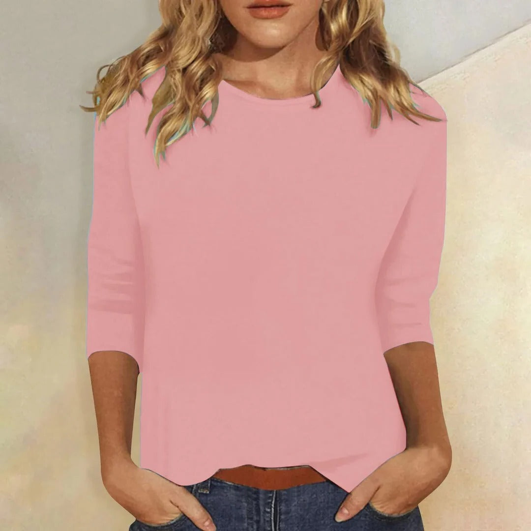 Aria Thompson | Women's Light Blue 3/4 Sleeve Crew Neck Top