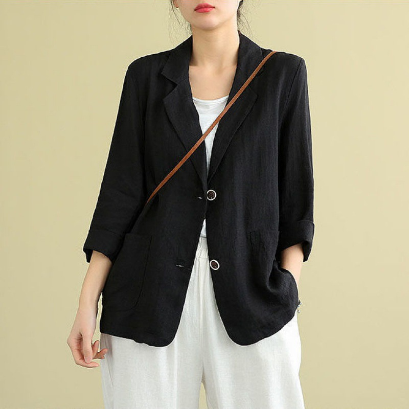 Camille Fontaine | Women's Linen Blazer Lightweight Tailored Pockets