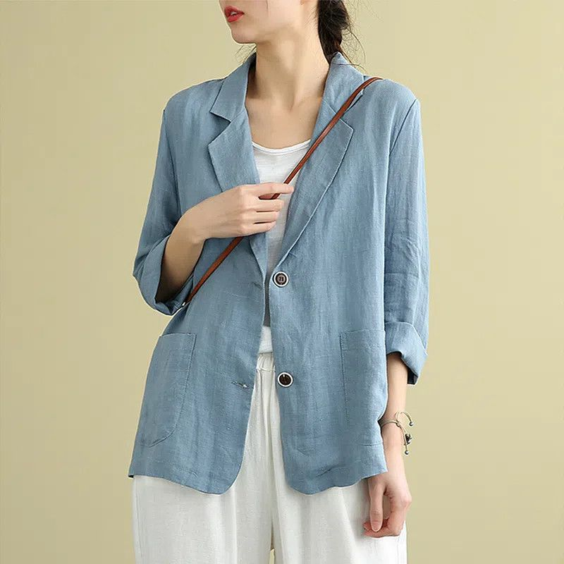 Camille Fontaine | Women's Linen Blazer Lightweight Tailored Pockets