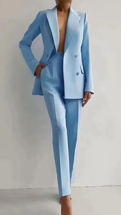 Alessandra Whitvale | Red Double-Breasted Blazer & Slim Pants Suit Set