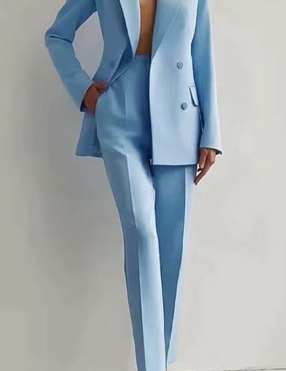 Alessandra Whitvale | Red Double-Breasted Blazer & Slim Pants Suit Set