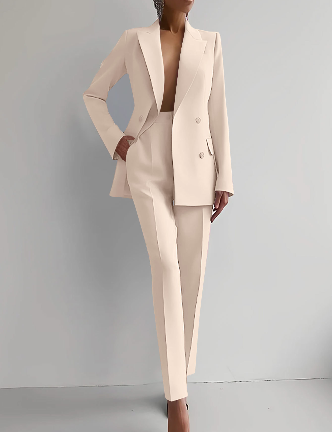 Alessandra Whitvale | Red Double-Breasted Blazer & Slim Pants Suit Set
