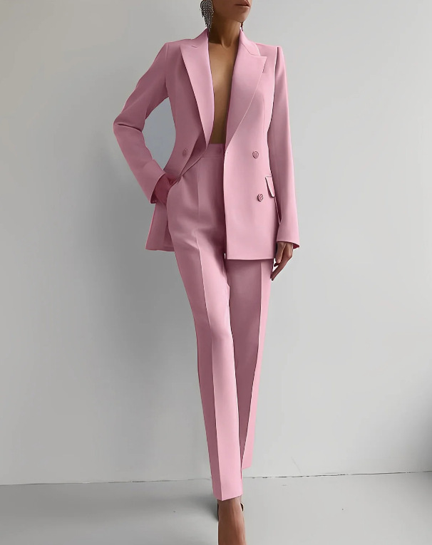 Alessandra Whitvale | Red Double-Breasted Blazer & Slim Pants Suit Set