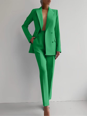Alessandra Whitvale | Red Double-Breasted Blazer & Slim Pants Suit Set