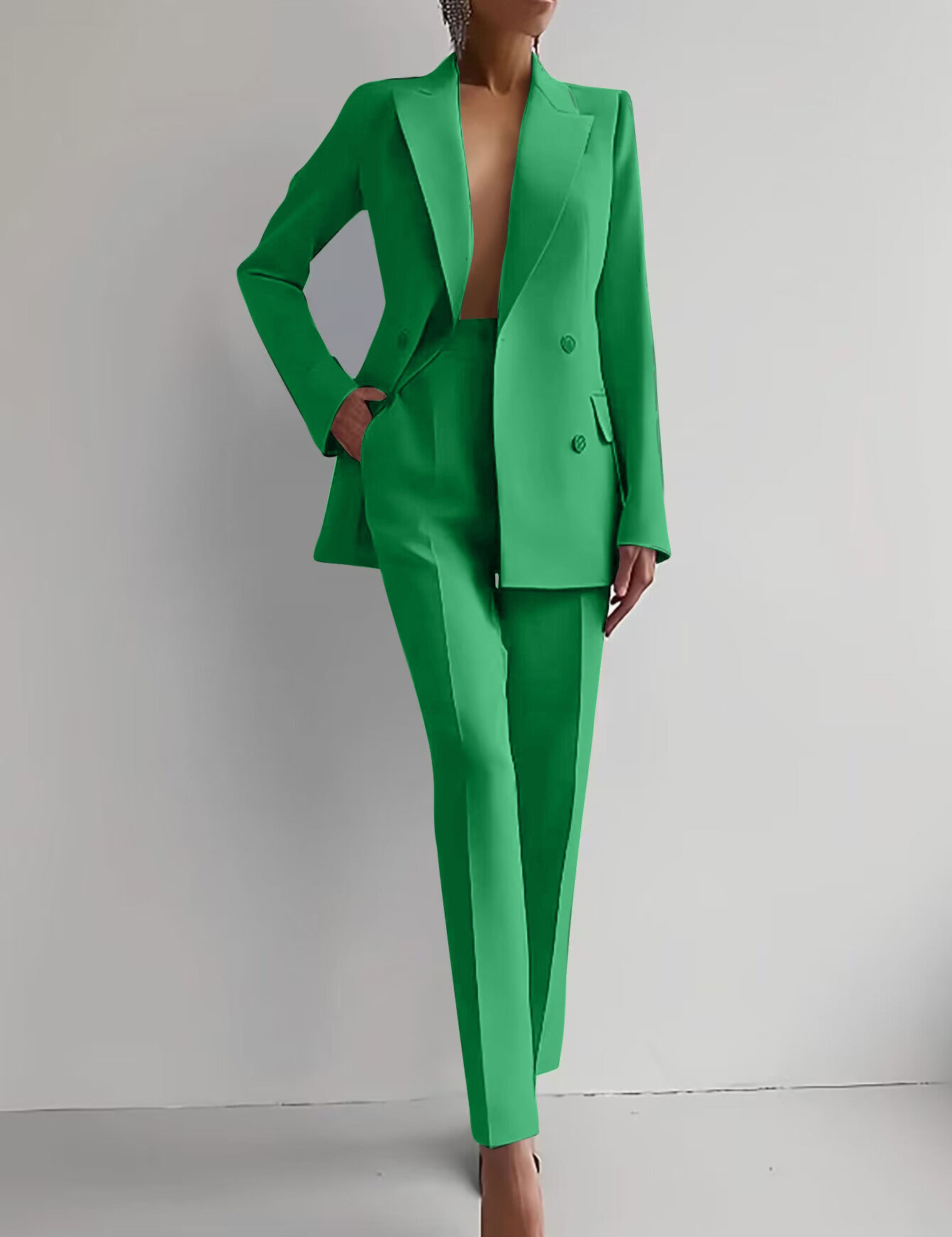 Alessandra Whitvale | Red Double-Breasted Blazer & Slim Pants Suit Set