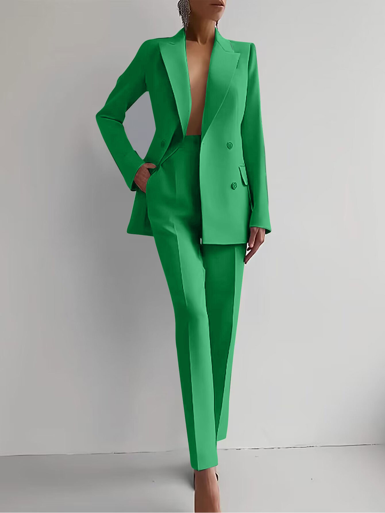 Alessandra Whitvale | Red Double-Breasted Blazer & Slim Pants Suit Set