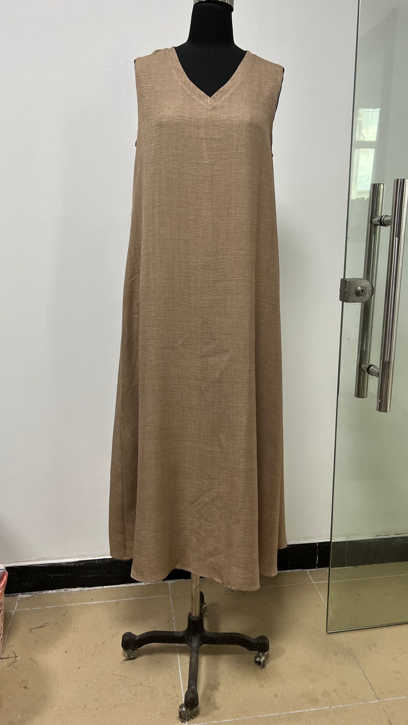 Wilhelmina Stanhope | Taupe V-Neck Sleeveless Maxi Dress