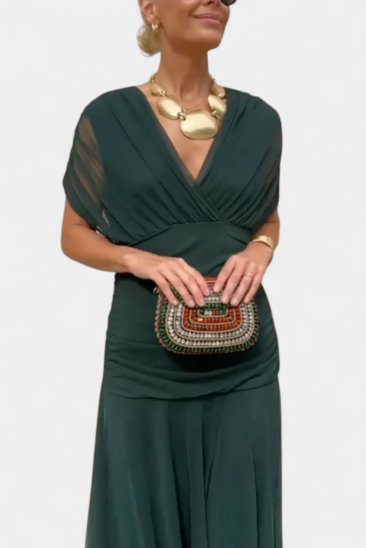 Seraphina Dunvale | Brown Off-Shoulder Ruched Maxi Dress