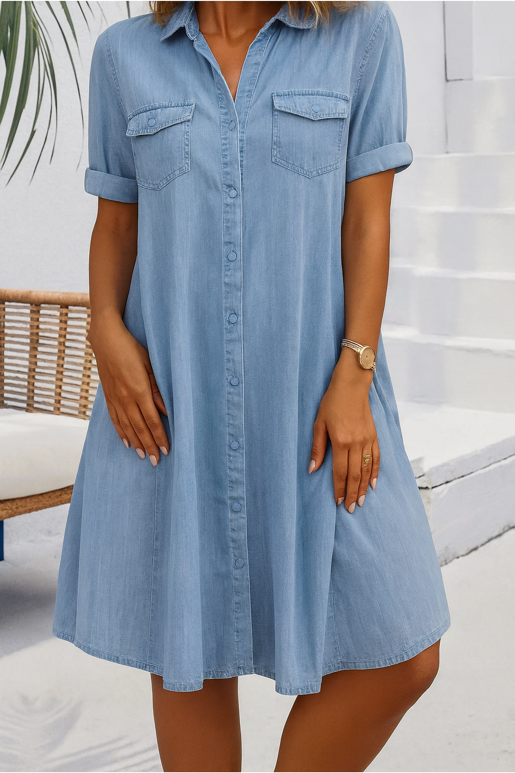 Clarissa Wyndmere | Lightweight Denim-Look Shirt Dress