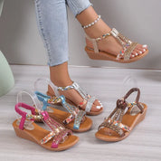 Celeste Amarino | Boho Rhinestone Flat Sandals For Women