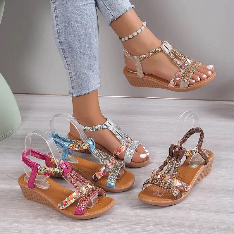 Celeste Amarino | Boho Rhinestone Flat Sandals For Women