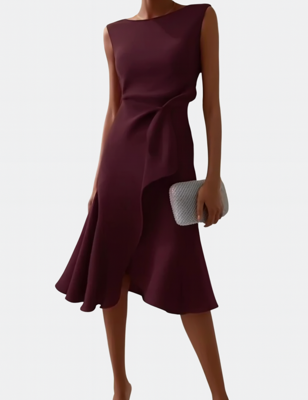 Sylvaine Beaumont | Red Sleeveless Asymmetric Draped Midi Dress