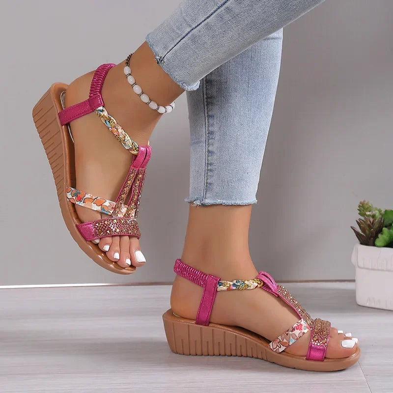 Celeste Amarino | Boho Rhinestone Flat Sandals For Women