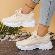 Arabella Crestvale | Beige Mesh Orthopedic Platform Sneakers