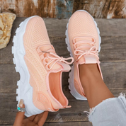 Arabella Crestvale | Beige Mesh Orthopedic Platform Sneakers