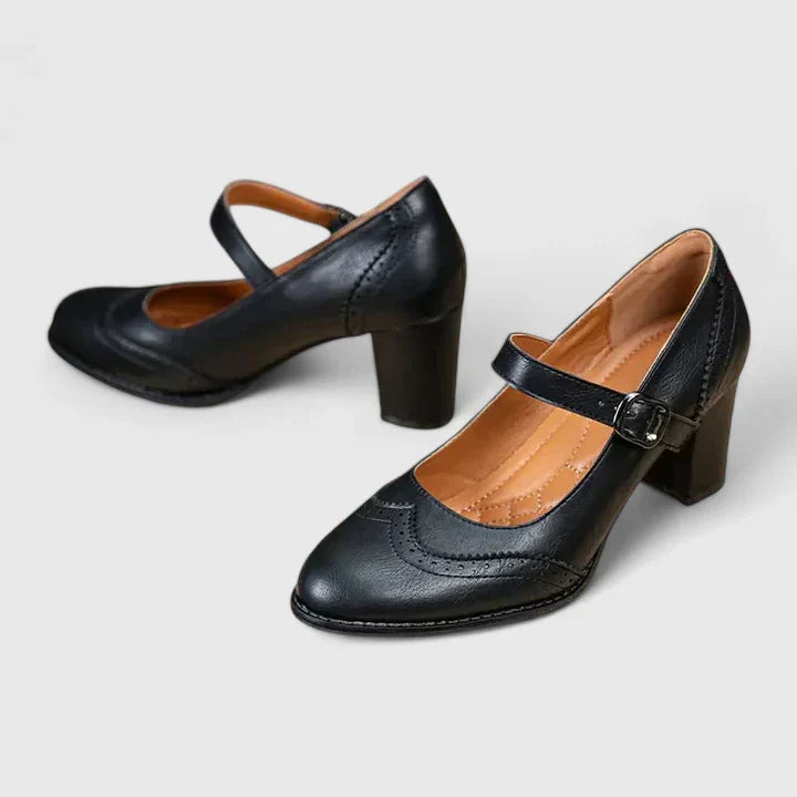 Marguerite Delvaux | Black Mary Jane Block Heel Pumps