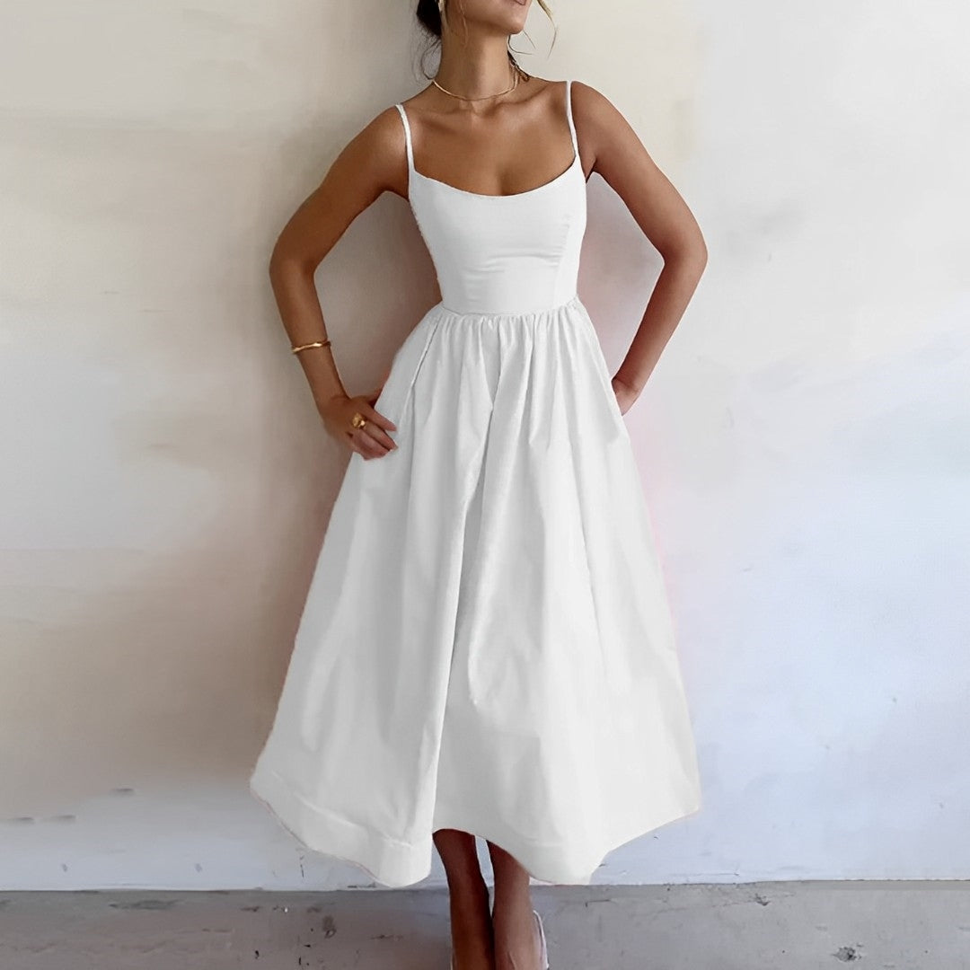 Charlotte Duval | White Midi Summer Dress For Women