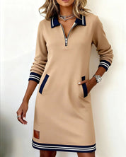 Adeline Fontaine | Collar Zip Knee-Length Dress For Women