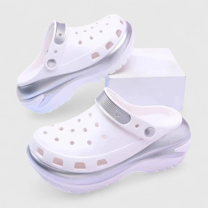 Sylvette Beauclaire | Platform Clog Sandals in Rose Gold & Cream
