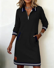 Adeline Fontaine | Collar Zip Knee-Length Dress For Women