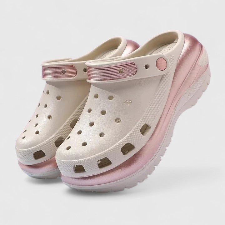 Sylvette Beauclaire | Platform Clog Sandals in Rose Gold & Cream