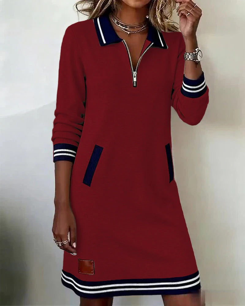 Adeline Fontaine | Collar Zip Knee-Length Dress For Women