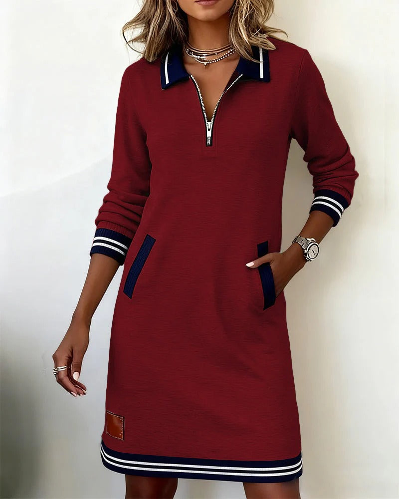 Adeline Fontaine | Collar Zip Knee-Length Dress For Women