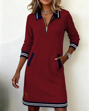 Adeline Fontaine | Collar Zip Knee-Length Dress For Women