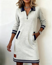 Adeline Fontaine | Collar Zip Knee-Length Dress For Women