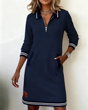 Adeline Fontaine | Collar Zip Knee-Length Dress For Women