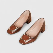 Arabella Foxworth | Brown Croc-Embossed Block Heel Pumps