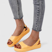 Celeste Ormond | Yellow Open Toe Platform Wedge Slingback Sandals