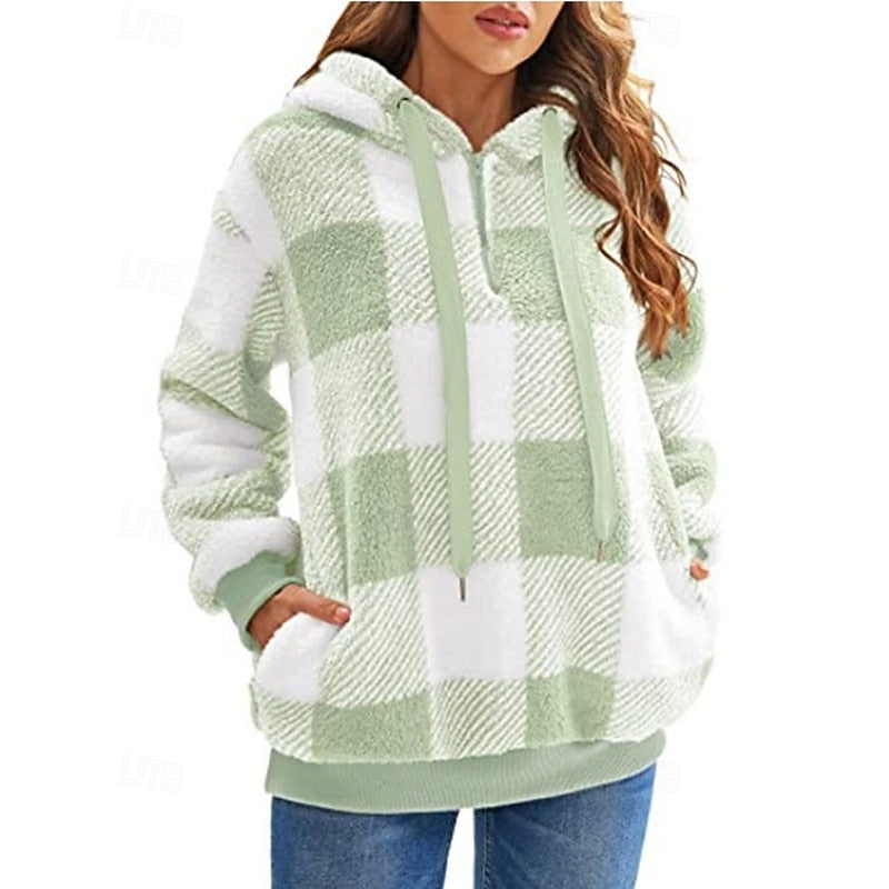 Colette Alddale | Cozy Quarter-Zip Checkered Hoodie For Women