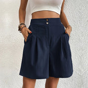 Christabel Dunraven | High Waist Wide Leg Pleated Shorts in Black