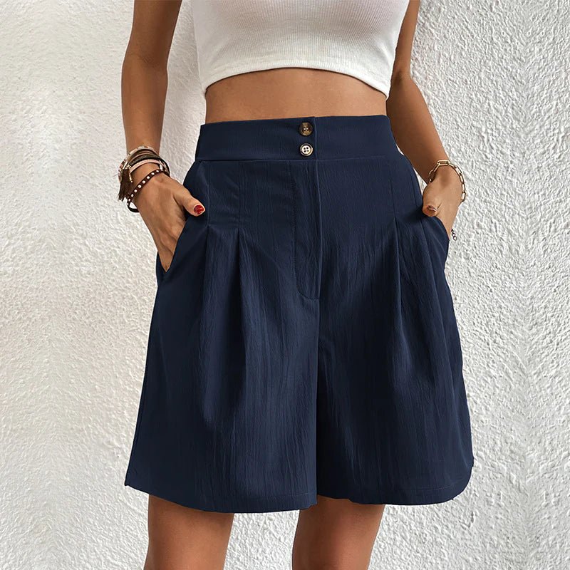 Christabel Dunraven | High Waist Wide Leg Pleated Shorts in Black