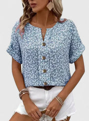 Paulette Vincendon | Pink Ditsy Floral Button-Front Blouse