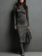 Eleanora Whitfield | Suede High Neck Midi Dress For Women