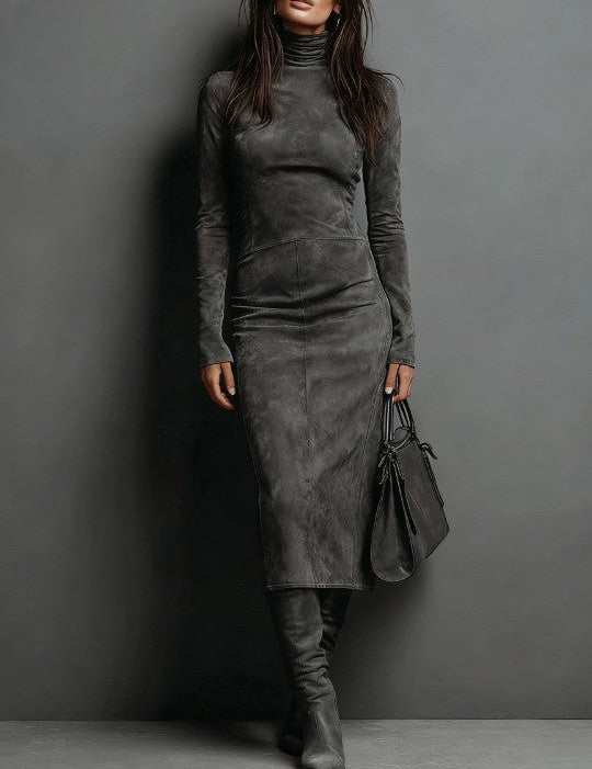 Eleanora Whitfield | Suede High Neck Midi Dress For Women