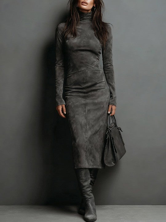 Eleanora Whitfield | Suede High Neck Midi Dress For Women