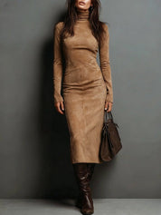 Eleanora Whitfield | Suede High Neck Midi Dress For Women