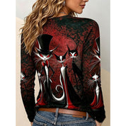Beatrice Amaro | Gothic Cat Print Long-Sleeve Top For Women