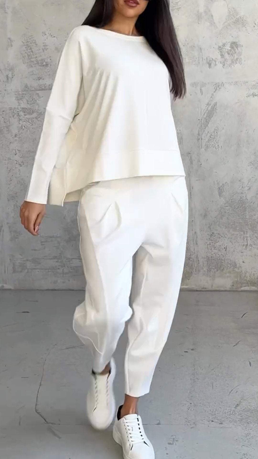 Genevra Calloway | Cream Two-Piece Lounge Set Long Sleeve Top & Pants