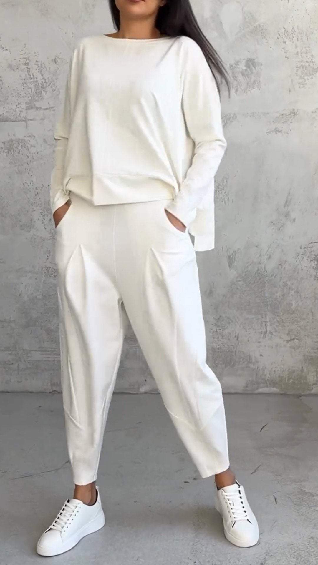 Genevra Calloway | Cream Two-Piece Lounge Set Long Sleeve Top & Pants