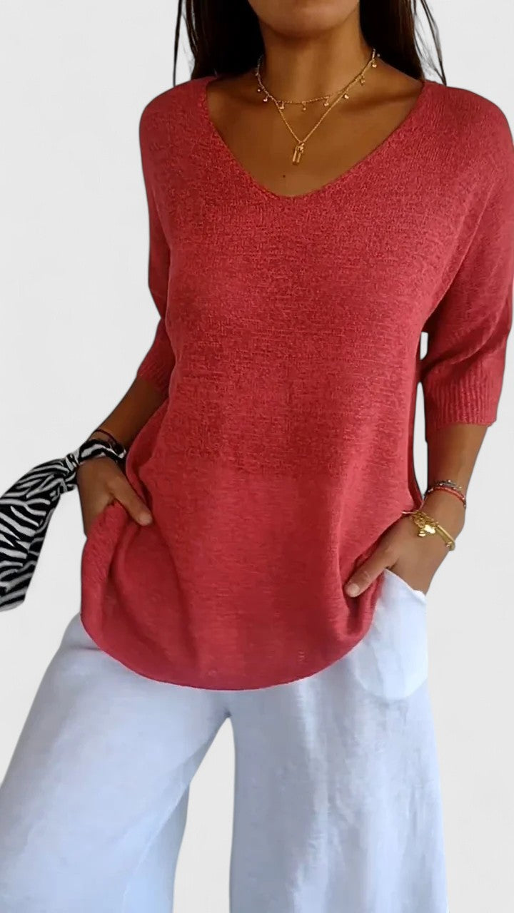 Genevieve Hartmore | Sage Green V-Neck Knit Sweater Top