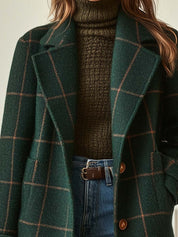 Rowena Castleigh | Green Plaid Wool-Blend Lapel Coat