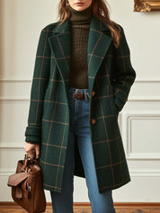 Rowena Castleigh | Green Plaid Wool-Blend Lapel Coat